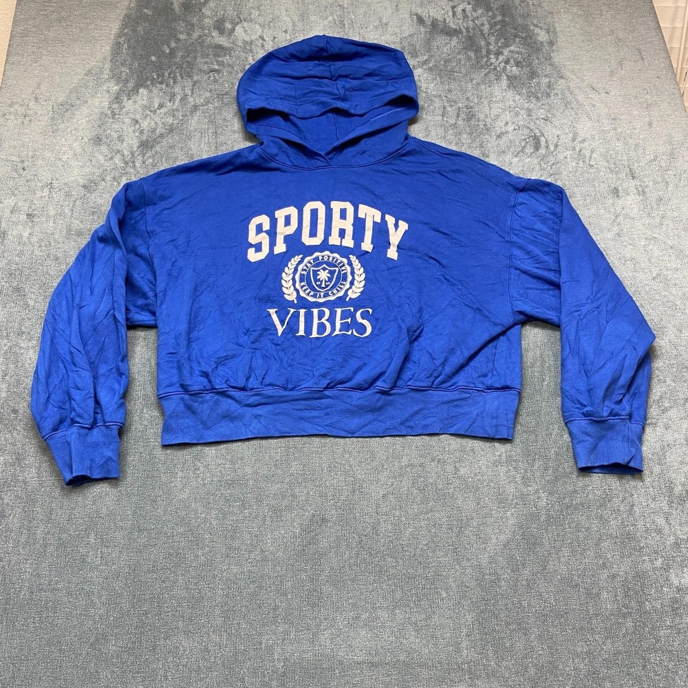 Old Navy Hoodie Womens XL Blue Sporty Vibes Full Zip Cotton Fleece Lined Cozy